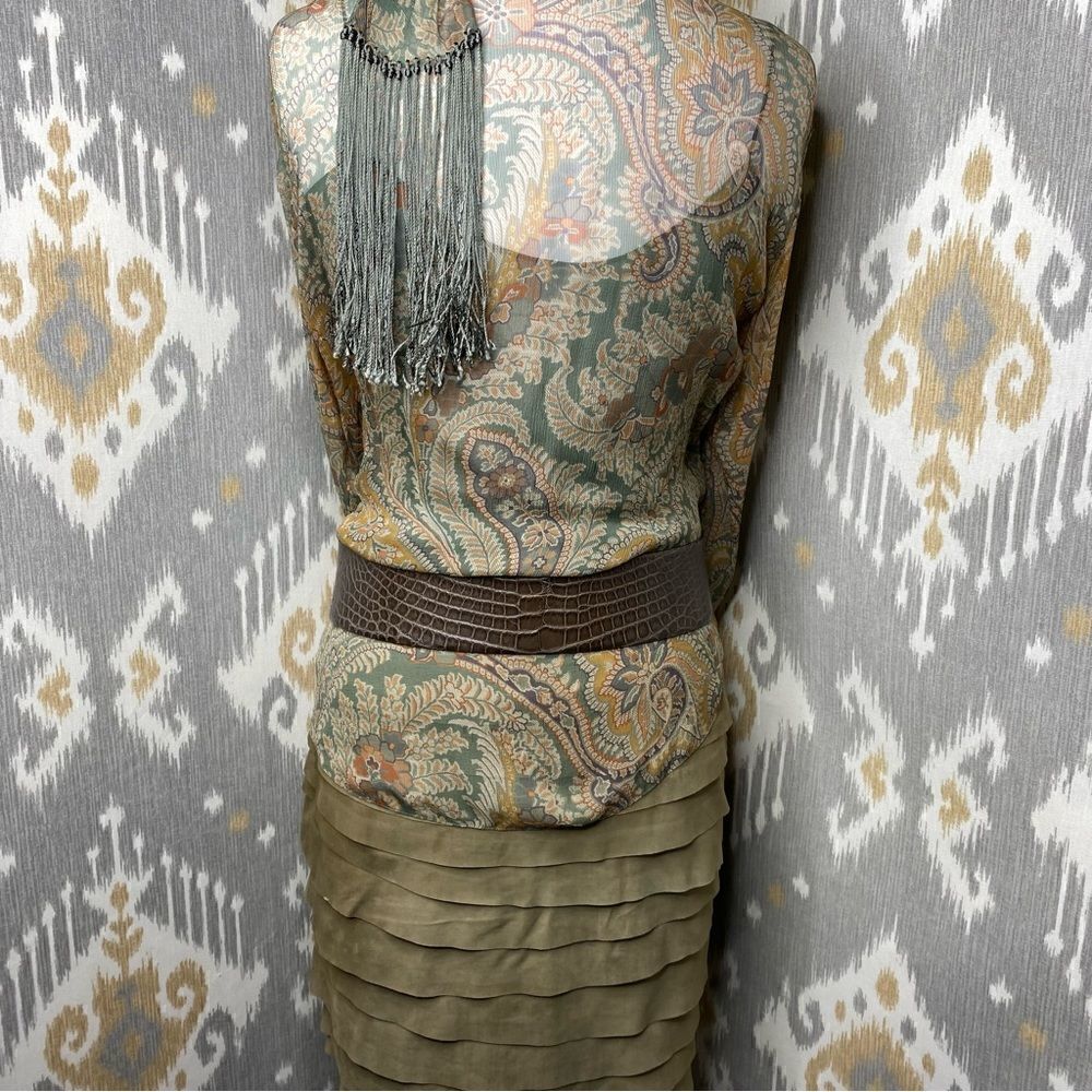 Ralph Lauren Black Label Olive Goat Suede Ruffle Pencil Skirt - Picture 15 of 16